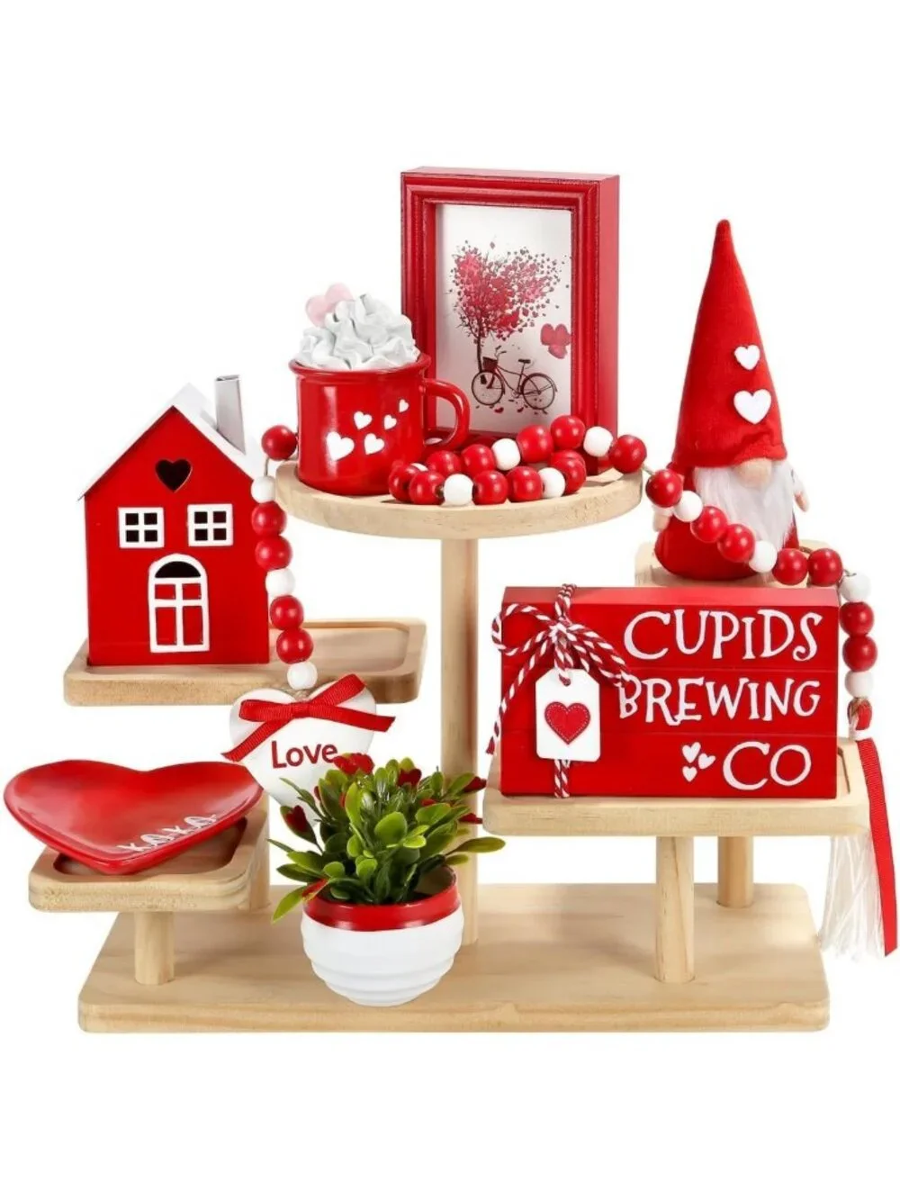Charming Valentine's Day Home Office Decor Set - 8 PCS Tiered Tray Decorations